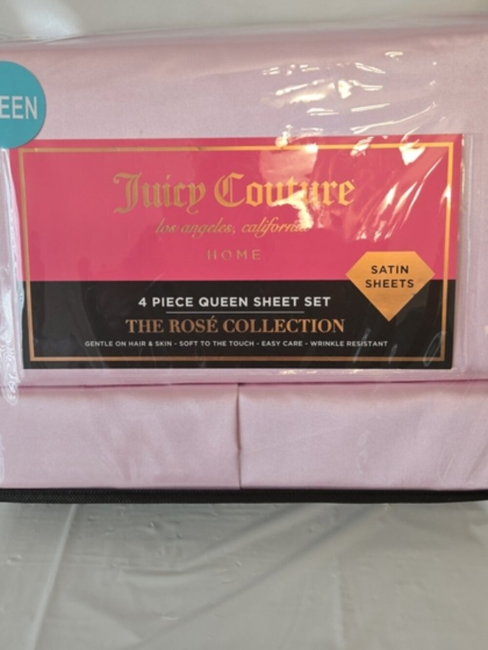 Juicy Couture Rosé Collection • Satin Sheet Set • Queen • 4‑Piece